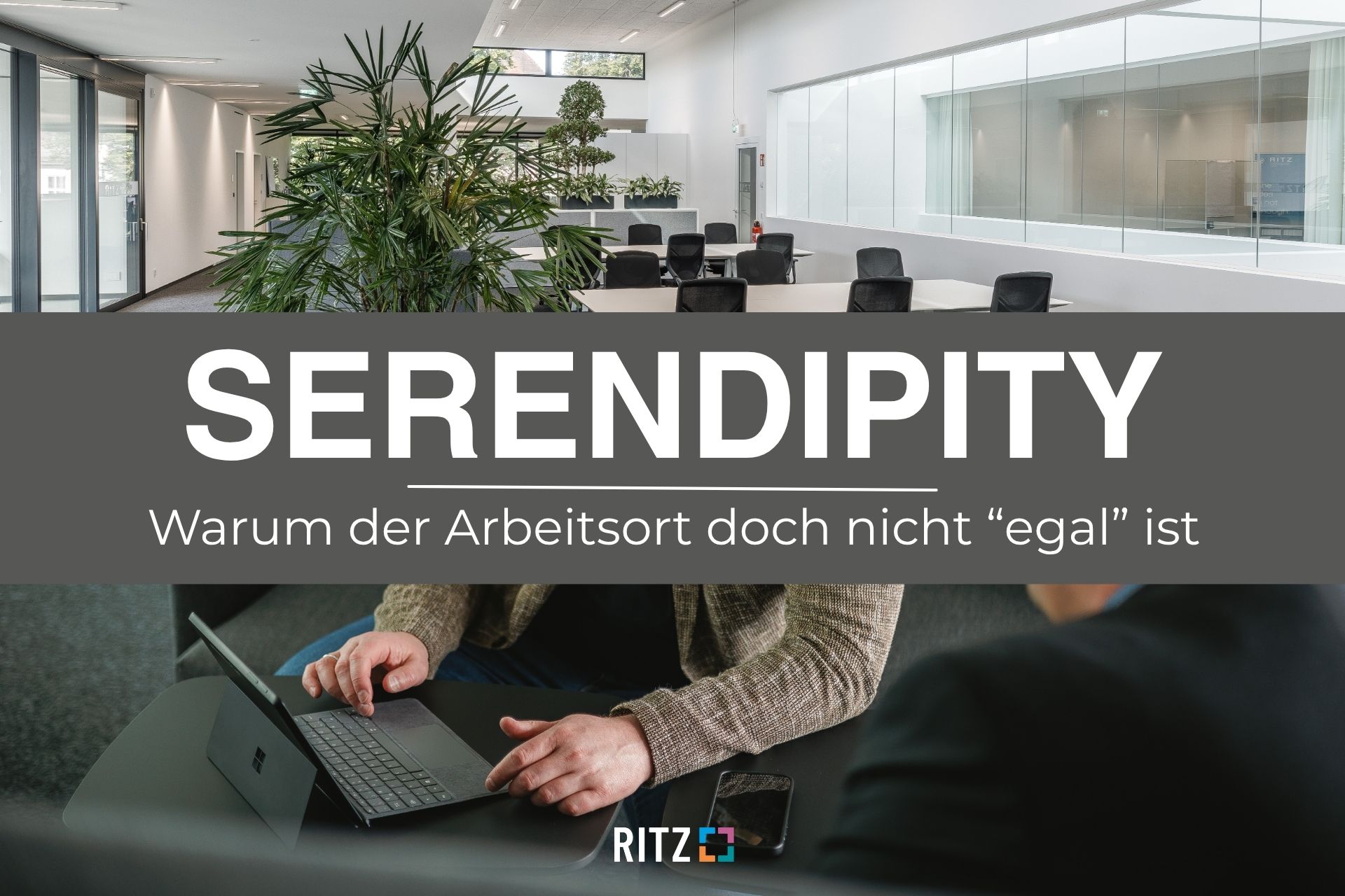 Zwei Personen arbeiten gemeinsam an einem Laptop – im Hintergrund ein moderner, offener Büroraum mit Besprechungstisch und Grünpflanzen im RITZ Innovationszentrum Friedrichshafen